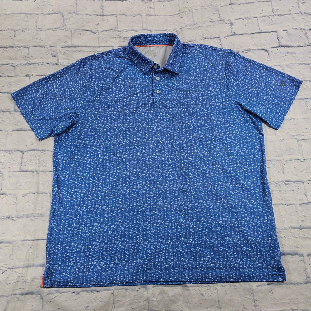 MAELREG Performance Polo MENS 3XL Blue Tropical Palm Tree Bicycle Golf Shirt